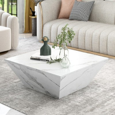 Marble-Effect PVC Coffee Table 70x70cm – White Nesting Side Table with Storage