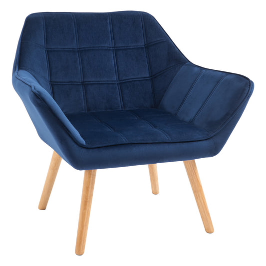 Armchair Accent Chair Wide Arms Slanted Back Padding Steel Frame Wooden Legs Home Bedroom Furniture Seating Blue