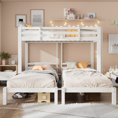 Bunk Bed Triple Sleeper With Side Ladder For Children And Teens 3FT, White 90x190cm,90x200cm  Mattress Not Included