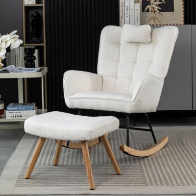 Serenity Glide Rocking Chair – White Fabric