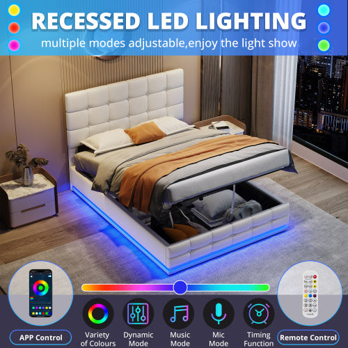 Aura Luxe Ottoman Storage Bed 4ft6 – Cream PU Leather with LED