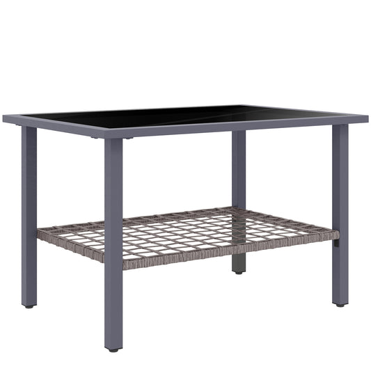 Outdoor Rattan Coffee Table with Glass Top – Mixed Grey