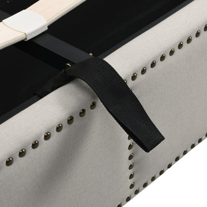 Upholstered Double Bed 4ft6 – Light Grey Linen with Storage & Rivets