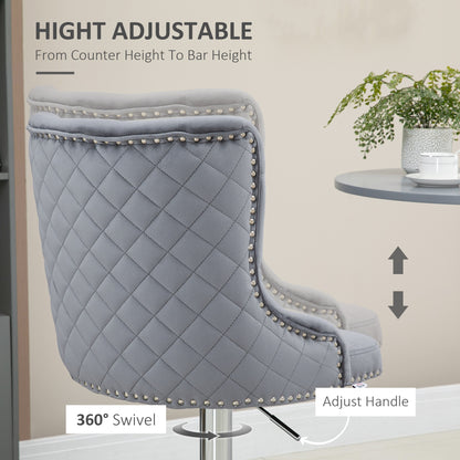 Velvet Swivel Bar Stools – Set of 2 (Grey)