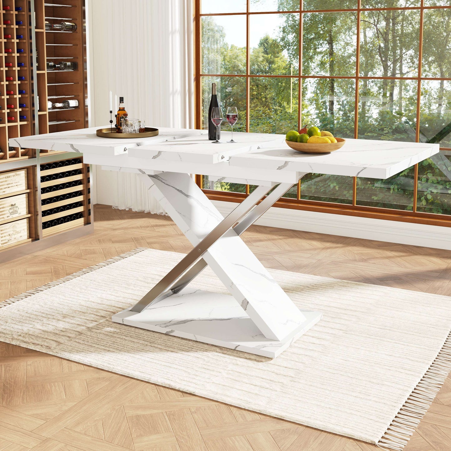 Extendable Dining Table 118-157 X 75 Cm, Kitchen Living Room Table, Side Table, Dining Table With Cross Legs, Minimalist Dining Table