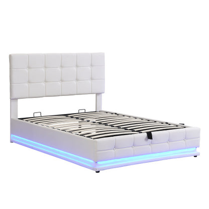 Aura Luxe Ottoman Storage Bed 4ft6 – Cream PU Leather with LED