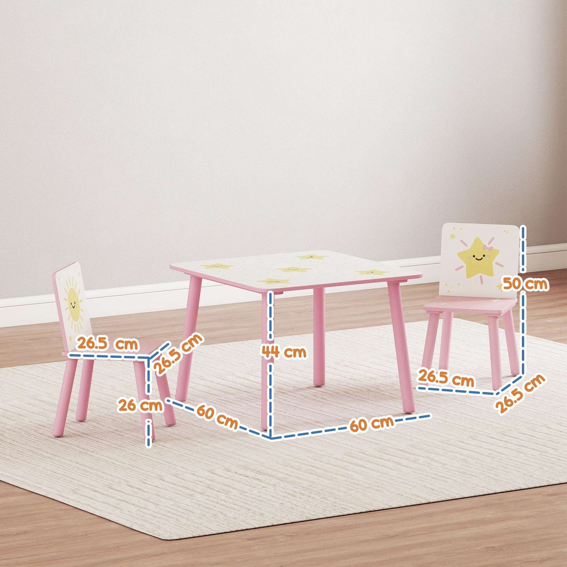 3-Piece Toddler Table And Chair Set, Kids Table With 2 Chairs Set For Bedroom, Nursery, Playroom, Pink