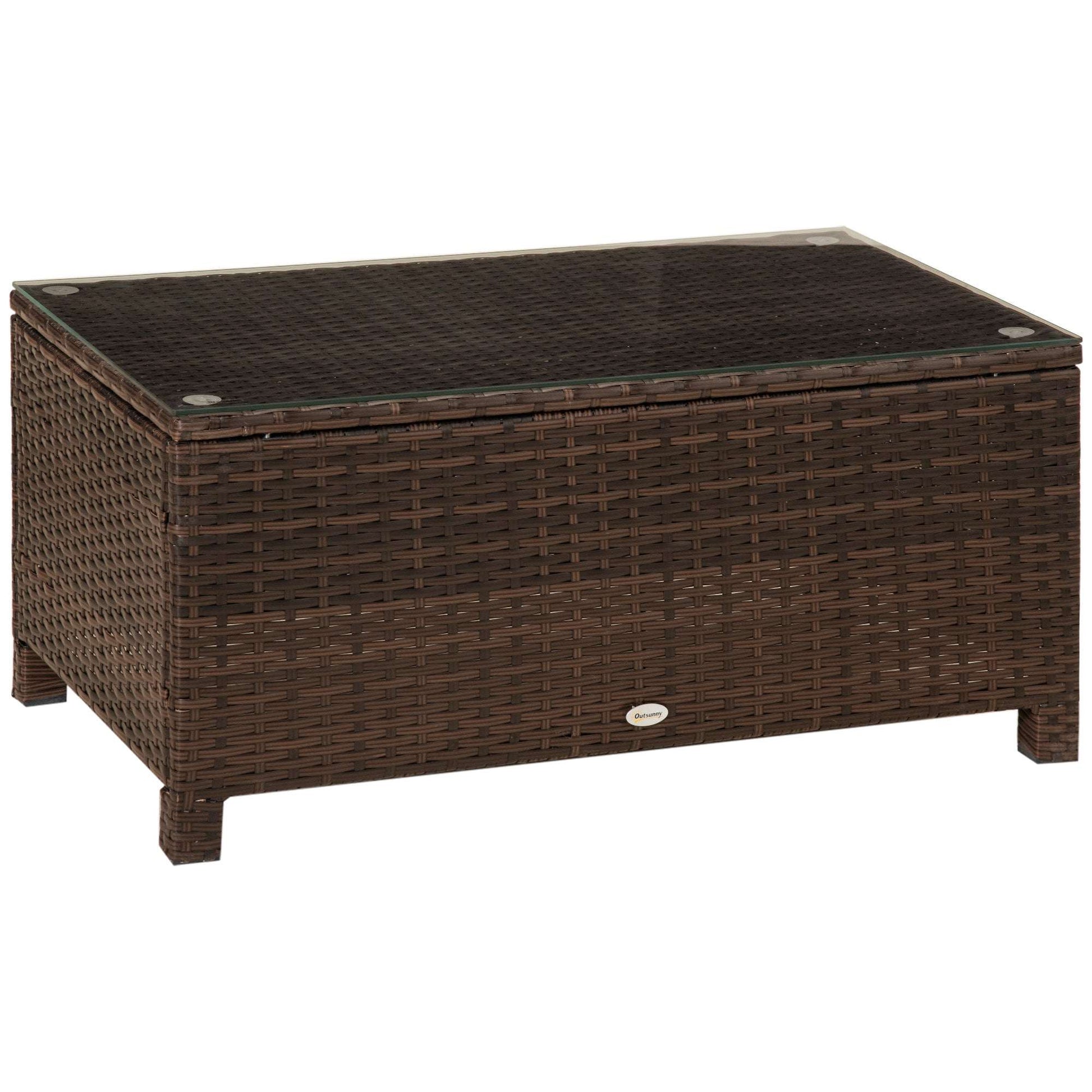 Brown PE Rattan Garden Coffee Table with Tempered Glass Top
