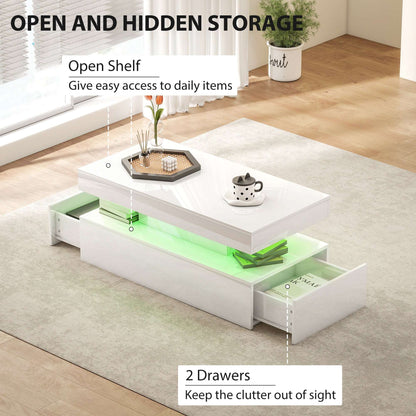 High Gloss White LED Coffee Table with Storage & Drawers