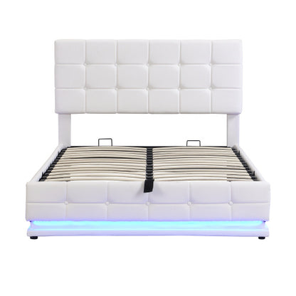 Aura Luxe Ottoman Storage Bed 4ft6 – Cream PU Leather with LED