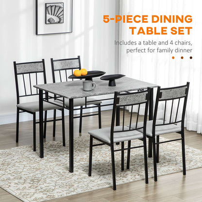 Five-Piece Marble Effect Dining Table Set - Grey/Black