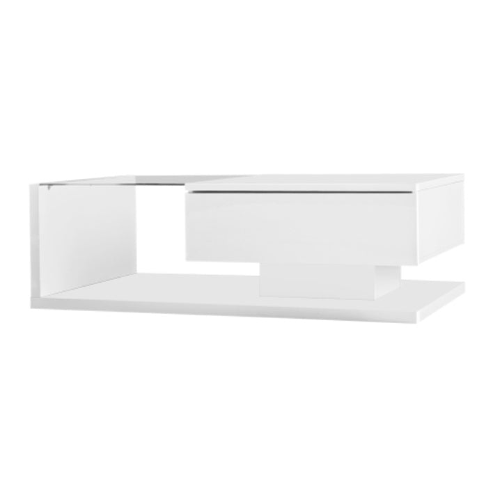 High Gloss White Coffee Table with Glass Top & LED Lighting