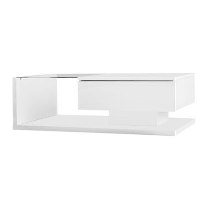 High Gloss White Coffee Table with Glass Top & LED Lighting
