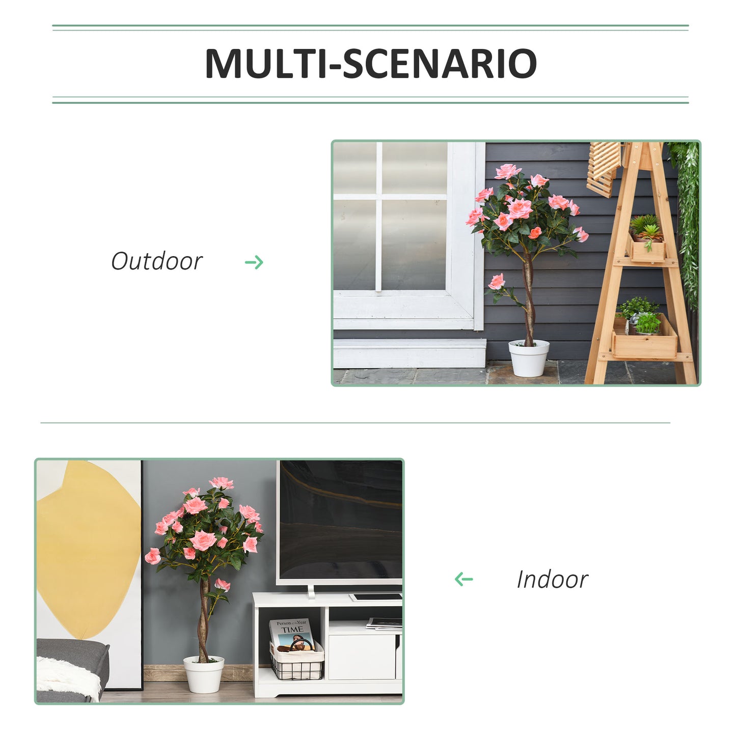 Artificial Plants Pink Rose Floral In Pot, Fake Plants For Home Indoor Decor, 90cm