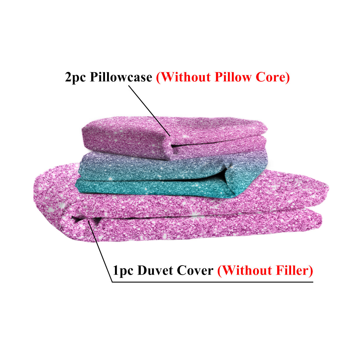 Celestial Dream Rainbow Glitter Ombre Bedding Set | 3-Piece Pastel Duvet Cover Set with 2 Pillow Shams, Purple Blue Green (Double/Full)