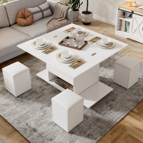 White Lift‑Top Coffee Table with Hidden Storage – Modern Living Room Furniture
