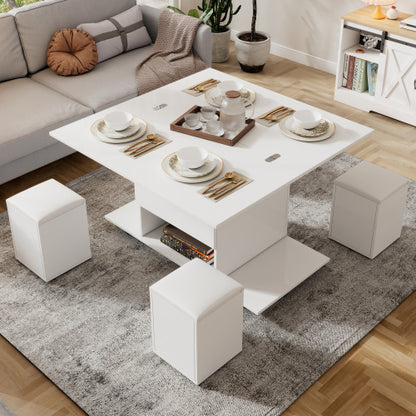 White Lift‑Top Coffee Table with Hidden Storage – Modern Living Room Furniture