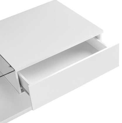 High Gloss White Coffee Table with Glass Top & LED Lighting