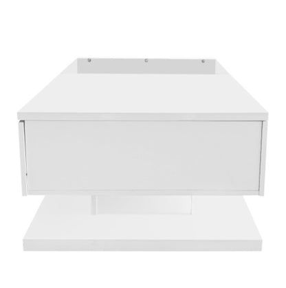 High Gloss White Coffee Table with Glass Top & LED Lighting