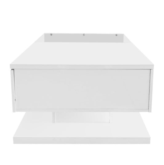 High Gloss White Coffee Table with Glass Top & LED Lighting