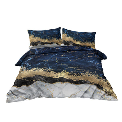 Navy & Gold Marble Duvet Cover Set – 3‑Piece King Bedding