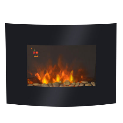 Led Wall Mounted Fireplace Curved Glass Electric Fire Place Fire Place 7 Colour Side Lights Slimline, 900/1800W, 65cm X 52cm
