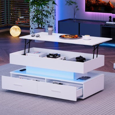 Ascend Lift‑Top LED Coffee Table – White