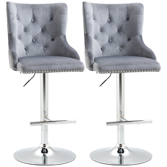 Velvet Swivel Bar Stools – Set of 2 (Grey)