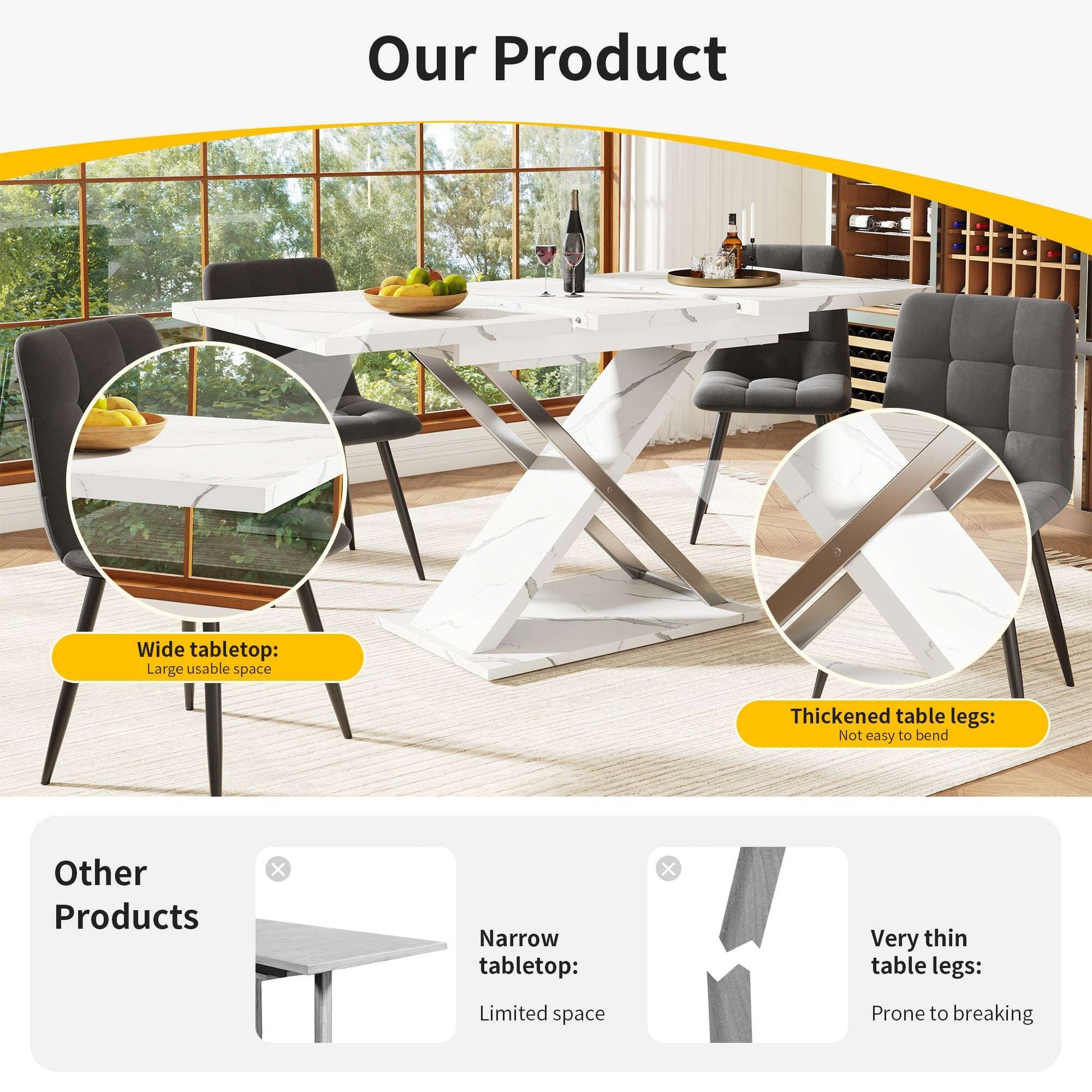 Extendable Dining Table 118-157 X 75 Cm, Kitchen Living Room Table, Side Table, Dining Table With Cross Legs, Minimalist Dining Table