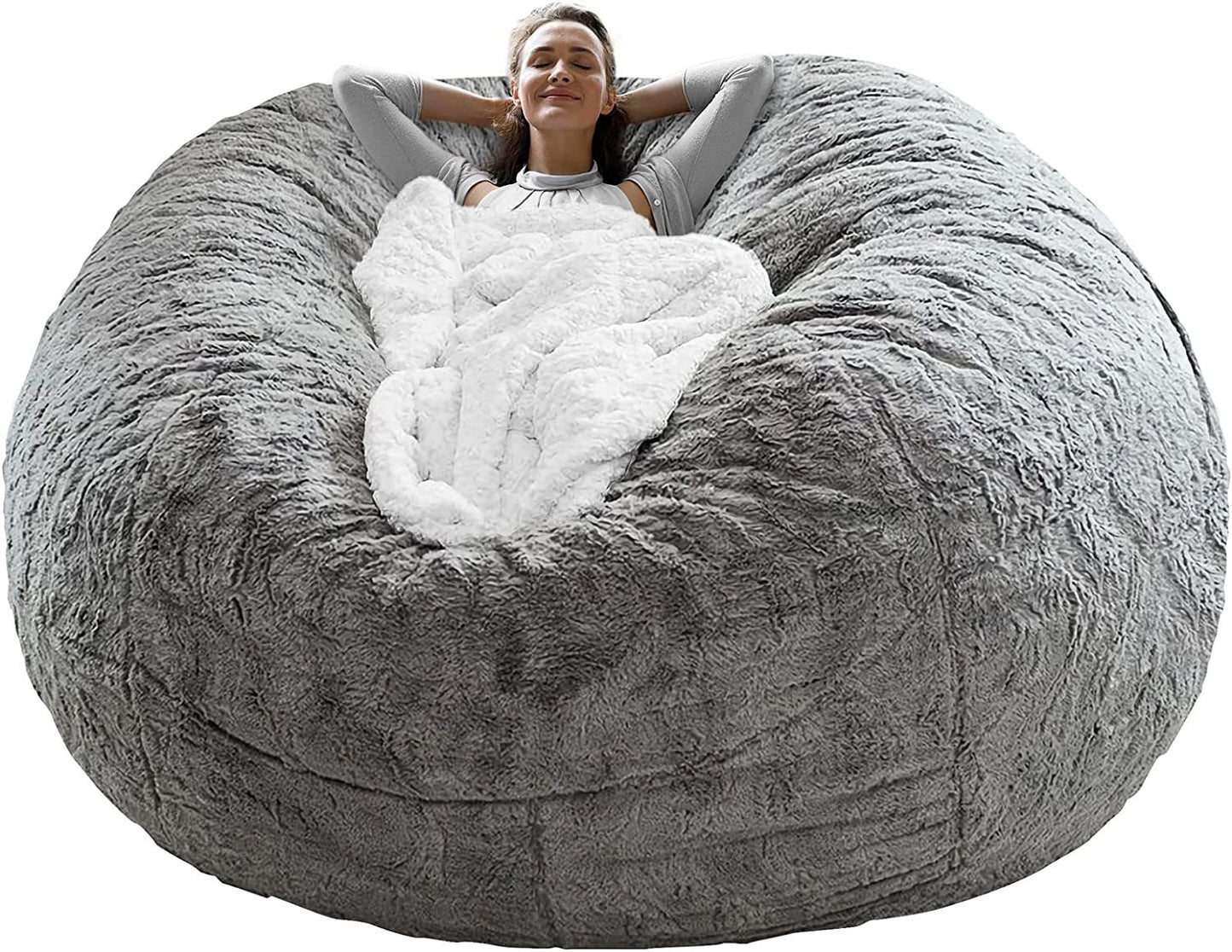 CloudFluff 6ft Giant Bean Bag Cover – Light Grey PV Velvet (Cover Only)