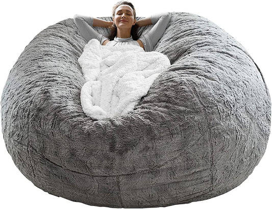CloudFluff 6ft Giant Bean Bag Cover – Light Grey PV Velvet (Cover Only)