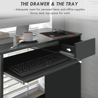 Compact Computer Desk With Keyboard Tray And Drawer, Study Desk, Writing Desk For Home Office, Grey