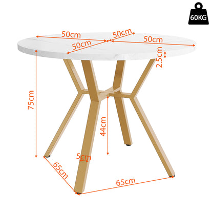 Round Marble‑Effect Dining Table, Gold X‑Leg Base