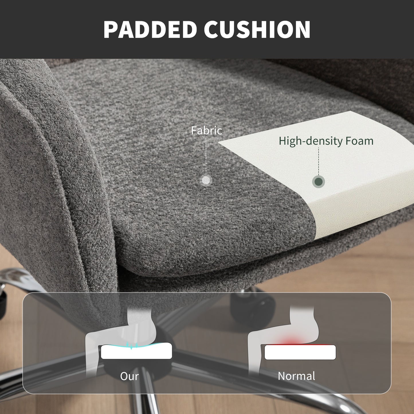 Velvet-Feel Office Chair - Grey