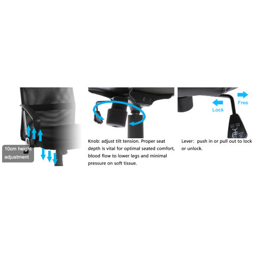 Mesh High Back Executive Multicolour Adjustable Swivel Office Chair, Recline, Mesh Seat Black