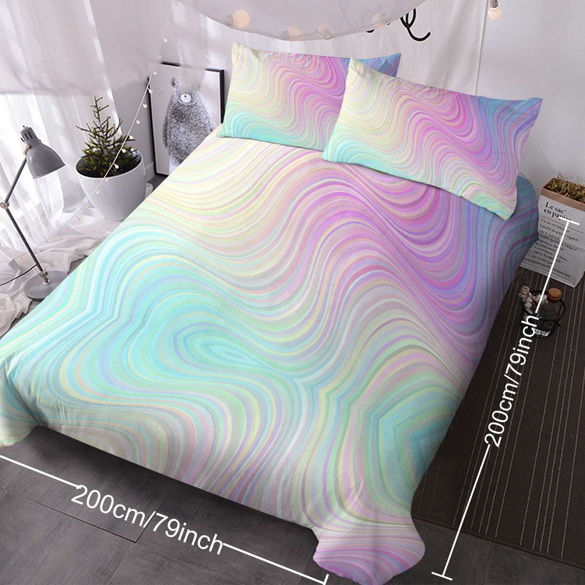 Girly Duvet Cover Rainbow Glitter Ombre Bedding Sets 3 Pcs Chic Purple Blue Green Pastel Bed Spreads Sparkle Quilt Cover Set With 2 Pillow Shams