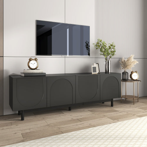 Modern Black TV Cabinet  175 X 38 X 56 Cm, Adjustable Shelves, Lightweight Lowboard TV Furniture In Luxury Style