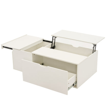 Lift-Up Coffee Table – White Wooden Sofa End Table with Drawer