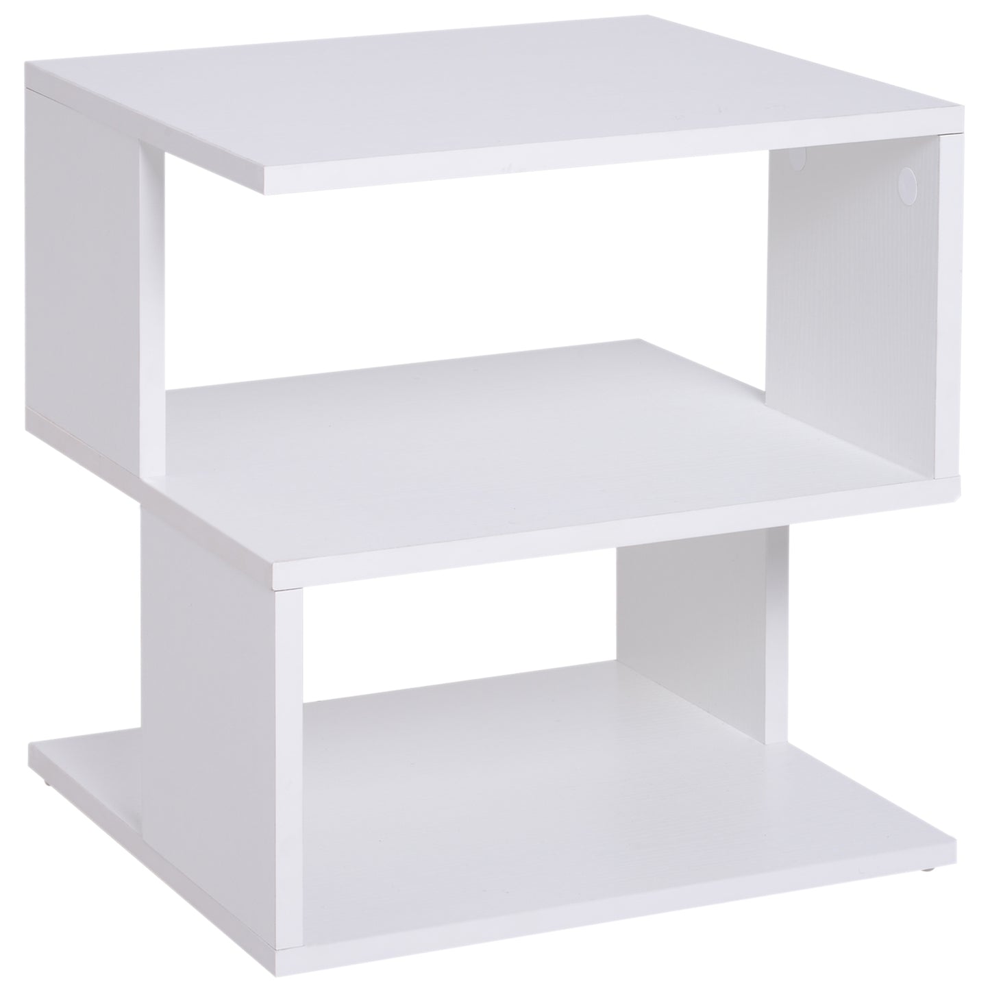 White Square Side Table with 2‑Tier Storage Shelves – Modern End Table