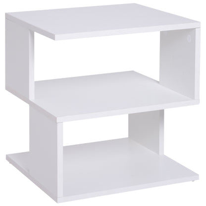 White Square Side Table with 2‑Tier Storage Shelves – Modern End Table