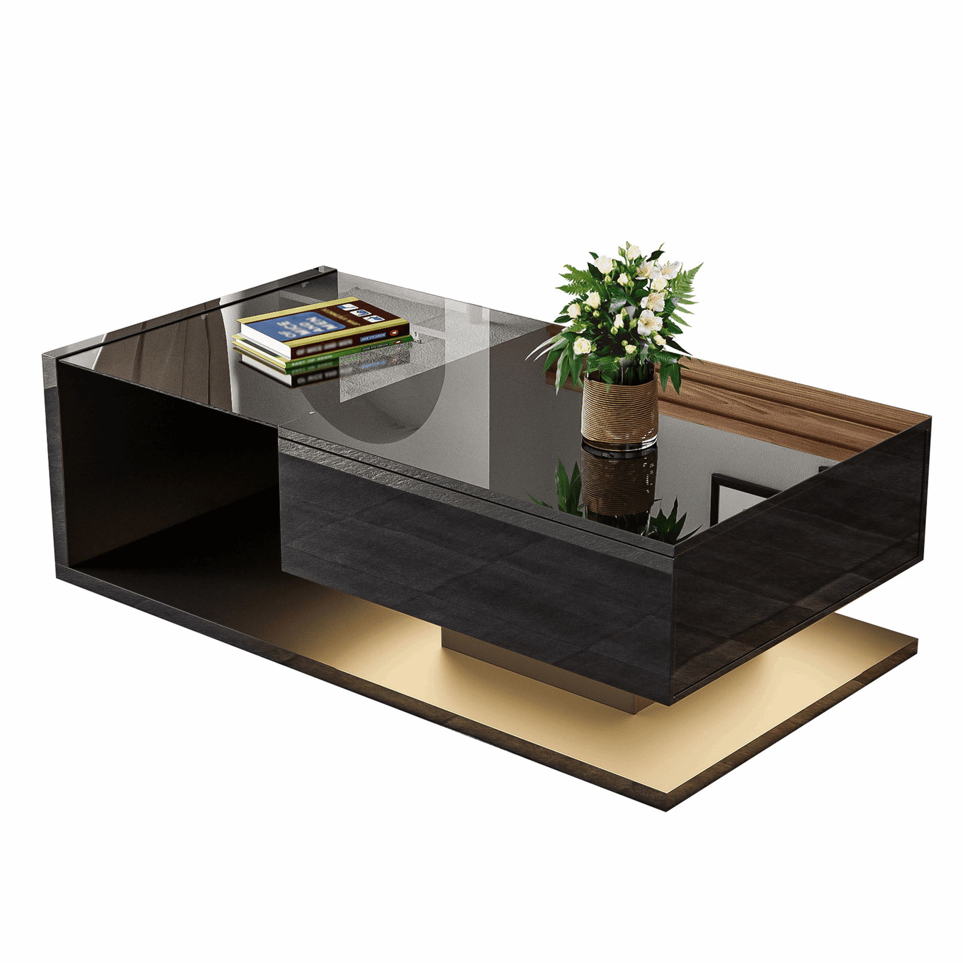 ss Black Coffee Table with Glass Top & LED Lighting