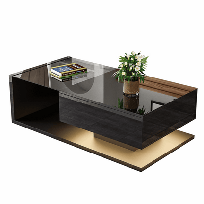 ss Black Coffee Table with Glass Top & LED Lighting