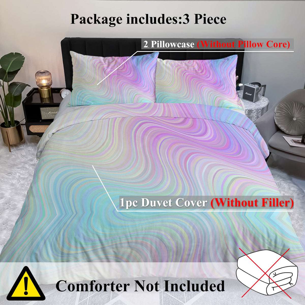 Girly Duvet Cover Rainbow Glitter Ombre Bedding Sets 3 Pcs Chic Purple Blue Green Pastel Bed Spreads Sparkle Quilt Cover Set With 2 Pillow Shams