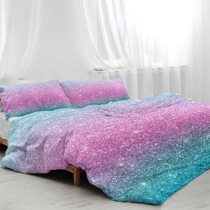 Rainbow Ombre Glitter Duvet Cover Set – 3‑Piece