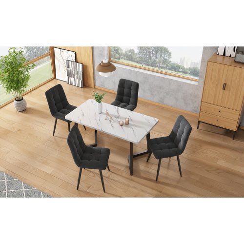 Aura Velvet Upholstered Dining Chairs, Set of 4 | Modern Dark Grey Kitchen & Dining Room Chairs with Padded Seat, Metal Frame & Backrest