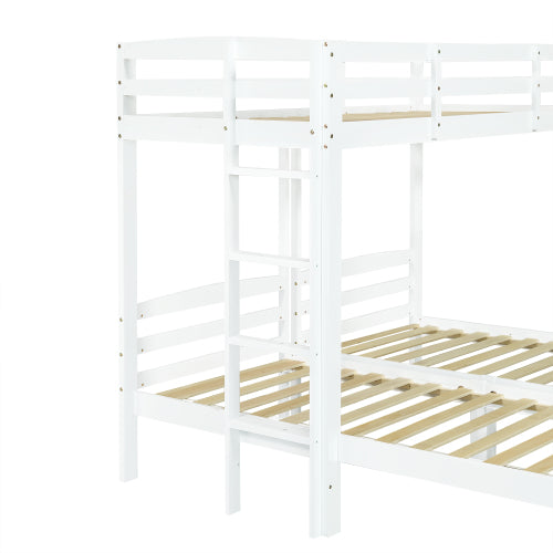 Bunk Bed Triple Sleeper With Side Ladder For Children And Teens 3FT, White 90x190cm,90x200cm  Mattress Not Included