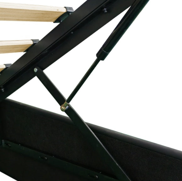 5ft King PU Leather Ottoman Bed with Hydraulic Storage & LED Headboard – Black