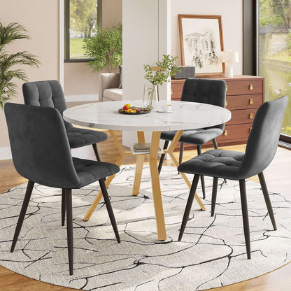Modern And Sleek Round Marble Dining Table Diameter 1 M, X-shaped Coffee Table With Metal Support, Stable And Durable, A Must-have For Fashionable Homes