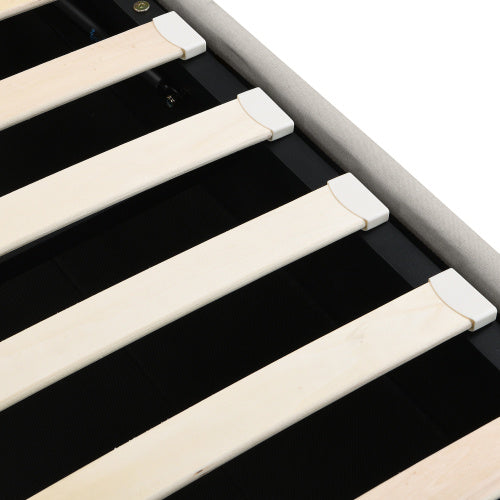 Upholstered Double Bed 4ft6 – Light Grey Linen with Storage & Rivets