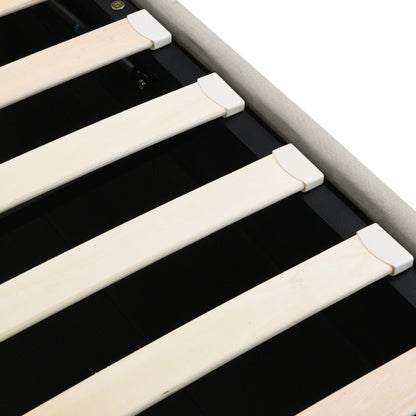 Upholstered Double Bed 4ft6 – Light Grey Linen with Storage & Rivets